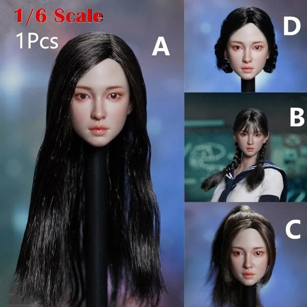 1PCS 1-6 Scale Asian Beauty Head Sculpt Carving Model Fit 12'' Suntan Action Figure Body Dolls