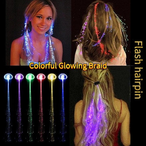 Colorful glowing braid glitter fiber braid glitter hair LED headgear multicolored fiber glitter hairpin braid fashion special, bar prom, Halloween or