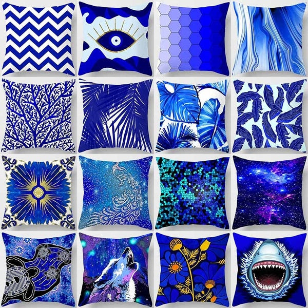 Blue classic printed square pillowcase for home decoration car sofa cushion cover (45cm * 45cm)