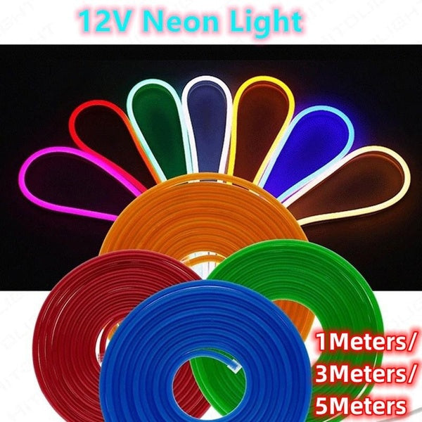 1 mètres-3 mètres-5 mètres en option bande LED flexible néon 12 V 2835 étanche Luces LED ruban corde gradation Flex Tube bande salle blanc chaud jaun