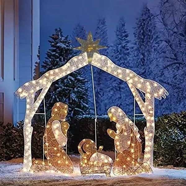 Lighted Outdoor Nativity Scene,11.81Inch Christmas Decorations Lighted Outdoor,Christmas Manger Scene,Glittered Standing Holiday Display Xmas Decor W