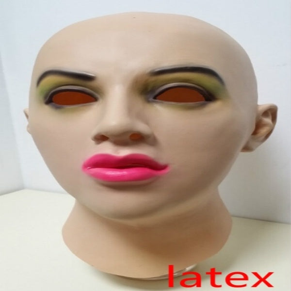 latex full head mask painted green eyes crossdressing fantasias latex mask sissy cosplaymask face masks for women