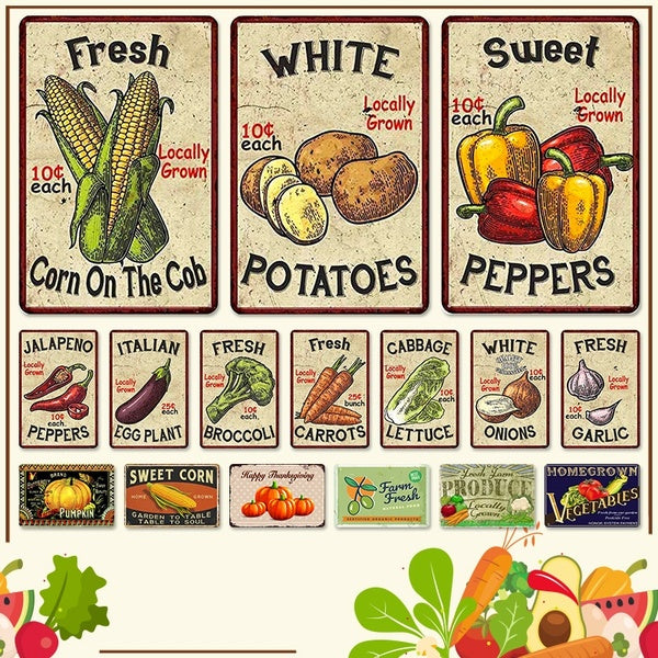 Retro Vegetables Fram Signs Metal Tin Signs Posters Restaurant Cafe Bar Vegetables Shop Kitchen Motel Fram Wall Decor 8 x 12 Inches