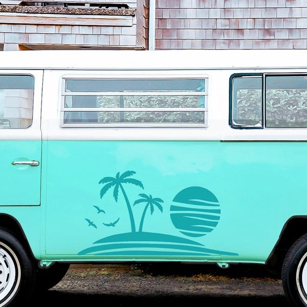 Beach Sunset Palm Tree Car Decals Camper Caravan Suv Truck Door Windows Decor Stickers Racing Waterproof Vinyl Accessories