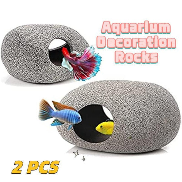 2Pcs Ceramic Fish Tank Decorations Betta Fish Bowl Accessories Stackable Aquarium Cichlid Cave Hideout and House Small Hiding Rock