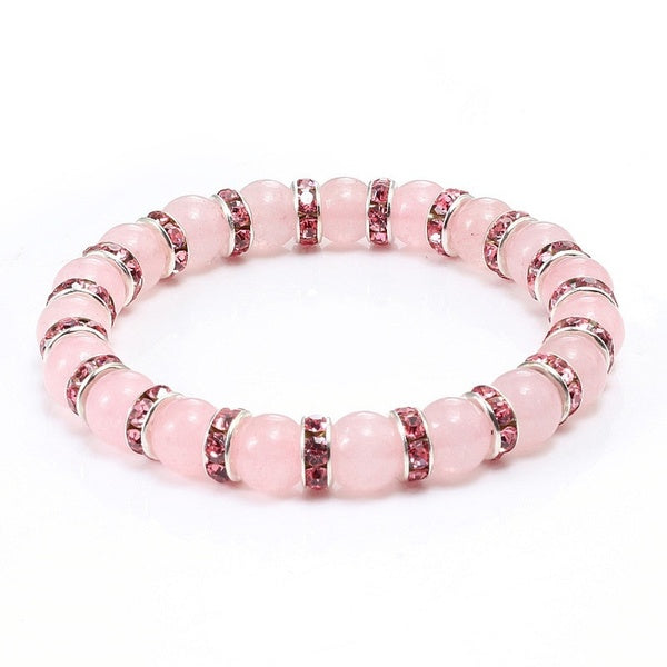 Pierre Naturelle Rose Cristal Quartz Porcelaine Blanche Strass Bracelets Bracelets Charme Poudre Perles Strand Bracelet Amour Cadeaux Pour Femmes Hom