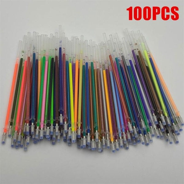 1 Set 100 Colors Gel Pen Refills - Glitter Metallic Pastel Fluorescence Neon, Pen Ink Refills for Coloring Books, Scrapbooking, Drawing