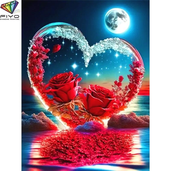 FIYO Flowers and Love DIY 5D Diamond Painting Full Drill with Number Kits Home and Kitchen Fashion Mosaic Diamond Painting Canvas Wall Decoration Gif