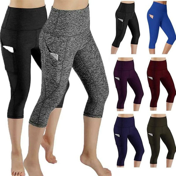 Mode femmes 3-4 pantalon Legging avec poches taille haute maigre Yoga Sport Leggings Capri GYM confortable Fitness course pantalon