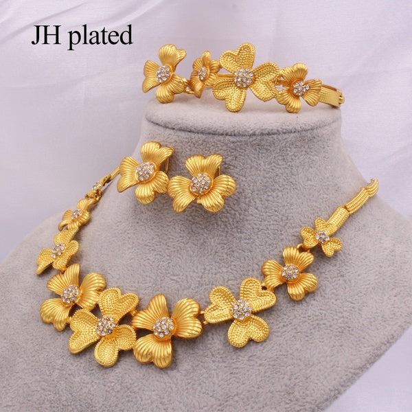JHplated Dubai luxury gold jewelry sets African Ethiopia wedding party gifts for women Necklace Bracelet earrings ring jewellery set