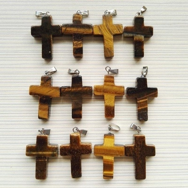 18mm*25mm Tiger Eye Agate Natural Stone Charms Cross Pendant for Jewelry Making