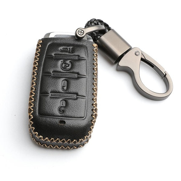 Télécommande en cuir noir intelligente 4 boutons porte-clés housse chaîne pour 2019 2020 2021 2022 2023 Dodge Ram 1500