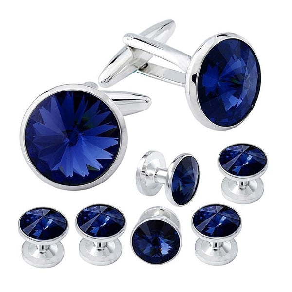 Tuxedo Shirt Cufflinks and Studs,Round Crystal Cufflinks for Men,Rhinestone Cufflinks Buttons for Tuxedo Shirt Jewelry Accessories (Blue,Black) Matron Inn