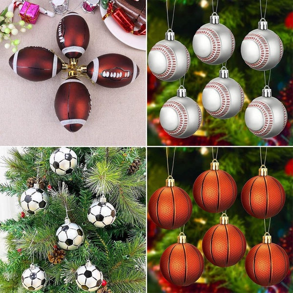 6pcs 2.4Inch Christmas Ball Christmas Tree Decorations Ornaments Xmas Decorative Balls Soccer Ball Baseball Hanging Ornaments