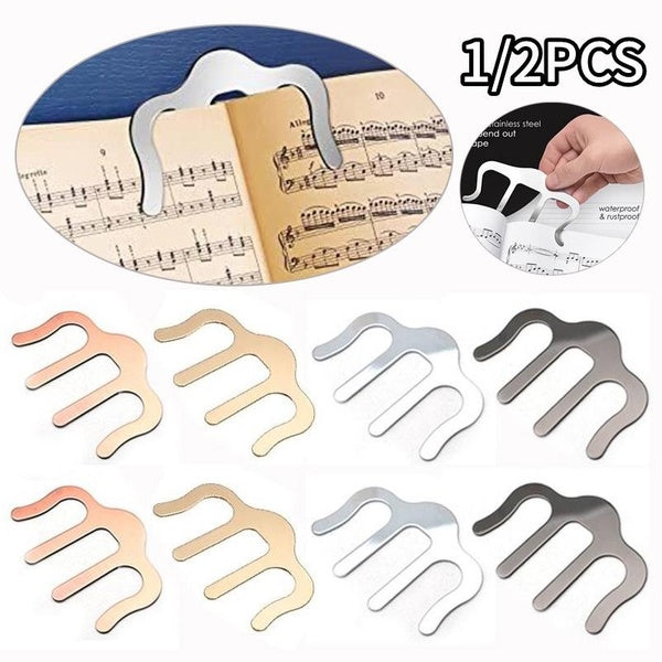 Metal Music Book Clip 1-2PCS M Shaped Music Stand Clips Sheet Music Clips for Outdoor Playing, Note Paper, Books Piano, Guitar, Violin, Keyboard