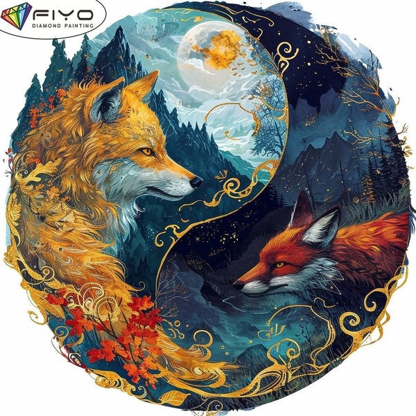FIYO DIY 5D Tai Chi Fox Diamond Painting Full Drill with Number Kits Home and Kitchen Fashion Mosaic Diamond Painting Canvas Wall Decoration Gift Cra