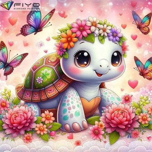 FIYO Little Turtle DIY 5D Diamond Painting Full Drill with Number Kits Home and Kitchen Fashion Mosaic Diamond Painting Canvas Wall Decoration Gift C