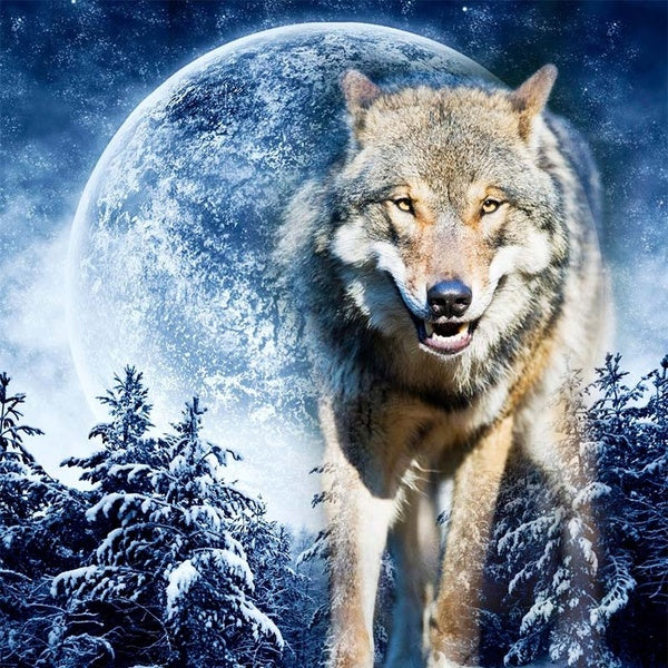 DIY 5D Wolf Landscape Pattern Diamond Painting Full Drill with Number Kits Home and Kitchen Fashion Crystal Rhinestone Cross Stitch Embroidery Painti