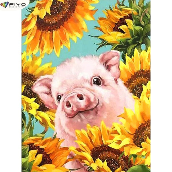 Sanflowers and pig DIY 5D Diamond Painting Full Drill with Number Kits Maison et Cuisine Mode Point De Croix Broderie Peintures Toile Photos Décorati