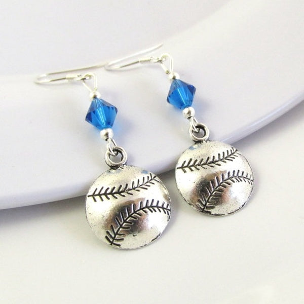 Baseball Earrings- Choose A Birthstone, Baseball Jewelry, Baseball Mom, Baseball Gift, Sports Earrings, Baseball Charm, Sport Jewelry, Sport
