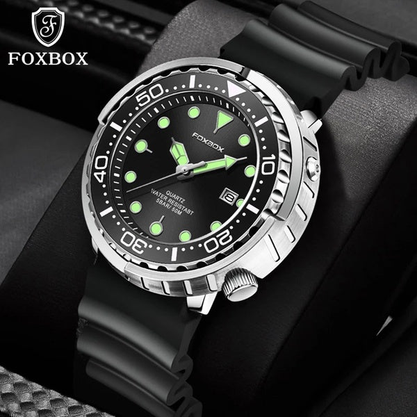 LIGE FOXBOX Hommes Montre Automatique Date Bracelet en Silicone Sport Montre pour Hommes 50m Étanche Militaire Rotatif Lunette Montre-Bracelet Hommes