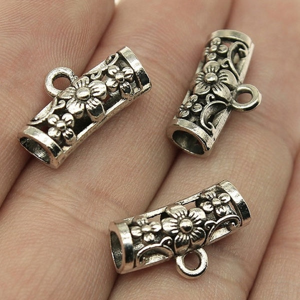 10pcs 25x13x7mm Tibetan Silver Pendant Clip Clasp Beads For Jewelry Making Diy Antique Silver Flower Pendant Beads Charms