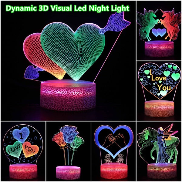 Amélioré Je t'aime cadeaux Lampe illusion 3D LED Interrupteur tactile ou télécommande de synchronisation Contrôle réglable Coloré Veilleuse LED visue