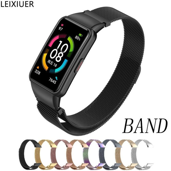 LEIXIUER Magnetic Strap Metal Stainless Steel Bracelet for Huawei Band 6 - 6 Pro Huawei Band 6 Smartwatch for Honor Band 6 Strap
