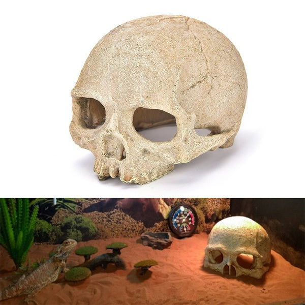 Resin Easter Island Head Bone Skull Statue for Lizards Terrarium Reptile Hide Cave Aquarium Fish Tank Landscape Decor Ornament