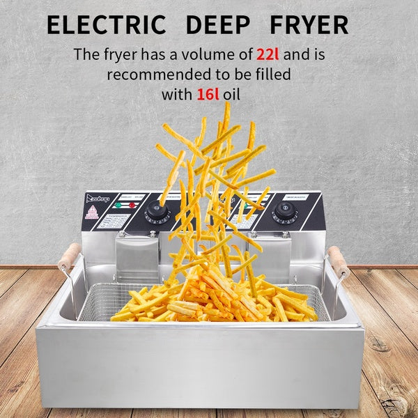 5000W Electric Deep Fryer Tank Commercial Restaurant 22L Temperature Control