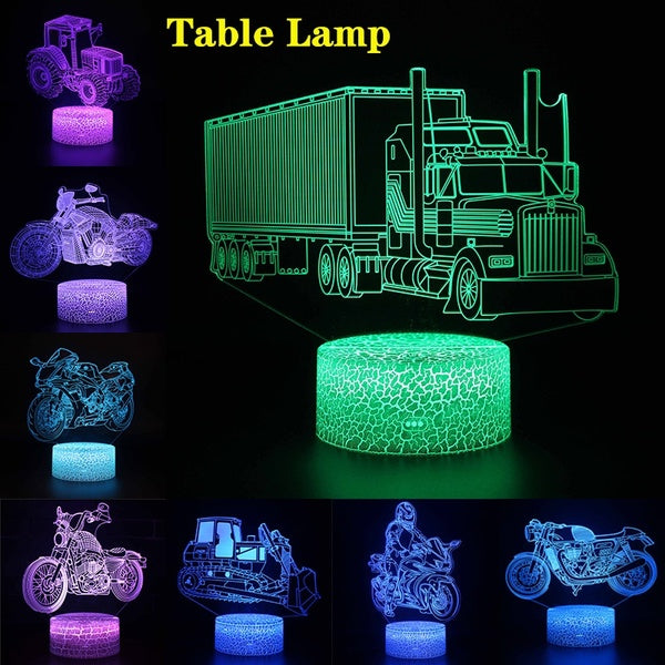 24 Style 3D Acrylic LED 7 Colorful Lights Touch Switch Change Hologram Atmosphere Novelty Lava Lamp for Home Decoration Illusion Motocycle Car Patter