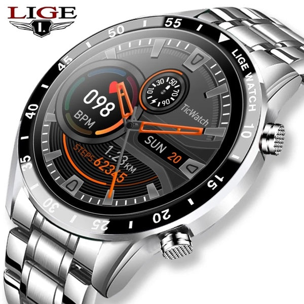 LIGE mode plein cercle écran tactile hommes montre intelligente étanche Sport Fitness montre de luxe Bluetooth téléphone montre intelligente pour hom