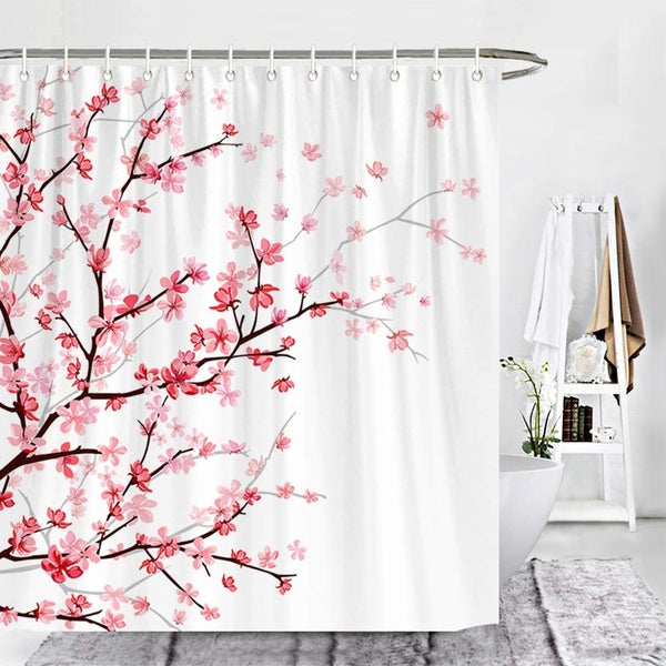 Pink Cherry Blossom Shower Curtain for Bathroom Floral Sakura