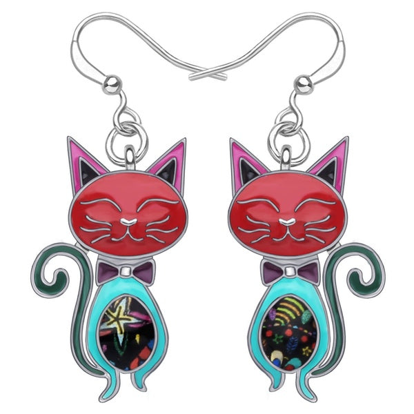 Enamel Alloy Elegant Cat Earrings Drop Dangle Fashion Trendy Animal Pet Jewelry For Women Girls Teens Gift Charms Decoration
