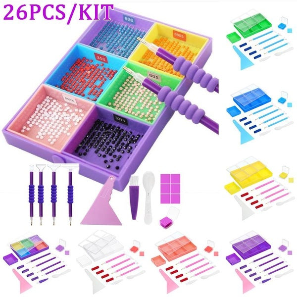 26PCS Diamond Painting Tools Kits 7 Grid Palette Large Capacity Diamond Painting Tray Drill Plate Beading Plates