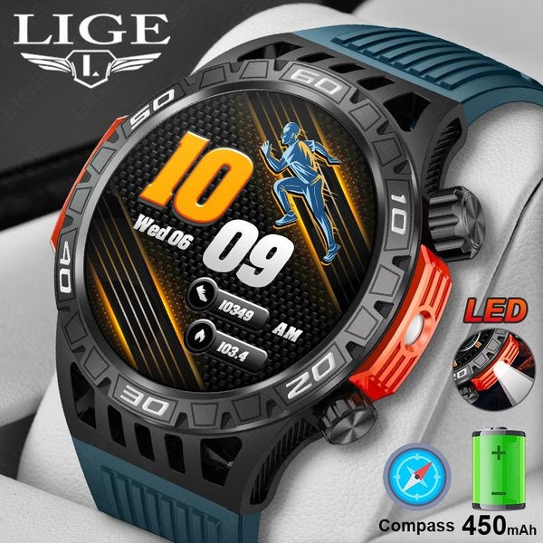 LIGE 2024 LED Lighting IP68 Smart Watch for Men Answer-Make Call, 1.46"TFT HD Screen Smartwatch 450mAh Pedometer Heart Rate Calorie SpO2 Sleep Monito