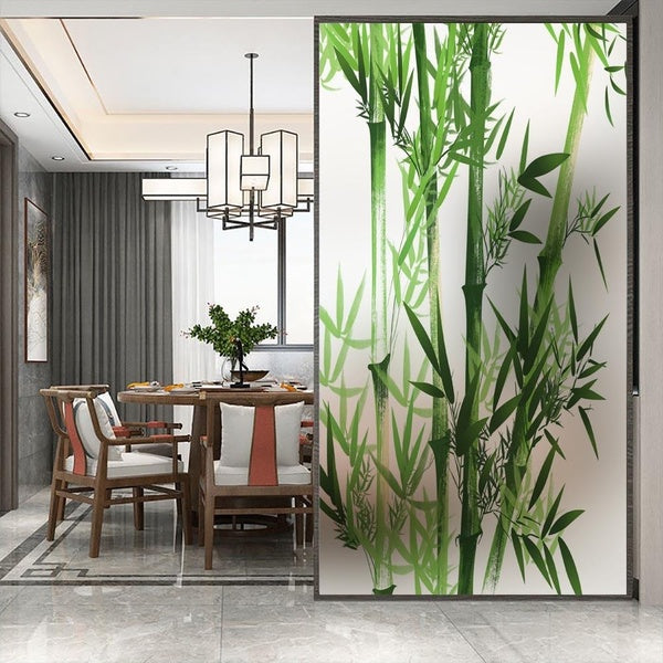 No Glue Privacy Window Film Plant Bamboo 106V Static ClingWindow Treatments Window Coverings Glass Sticker for Home 60 Sizes