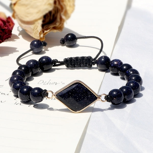 Natural Stone Bead Bracelet Colorful Crystal Quartz Reiki Treatment Rectangle Round Diamond Charm Braided Bracelet Ladies Jewelry