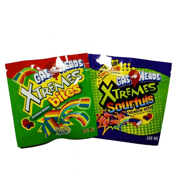 20-50-100Pcs Empty Gas Heads Xtremes Gummies Candy Packaging Bags 500mg Resealable Smell-proof Stand Up Ziplock Pouch Empty Packaging Bags Only