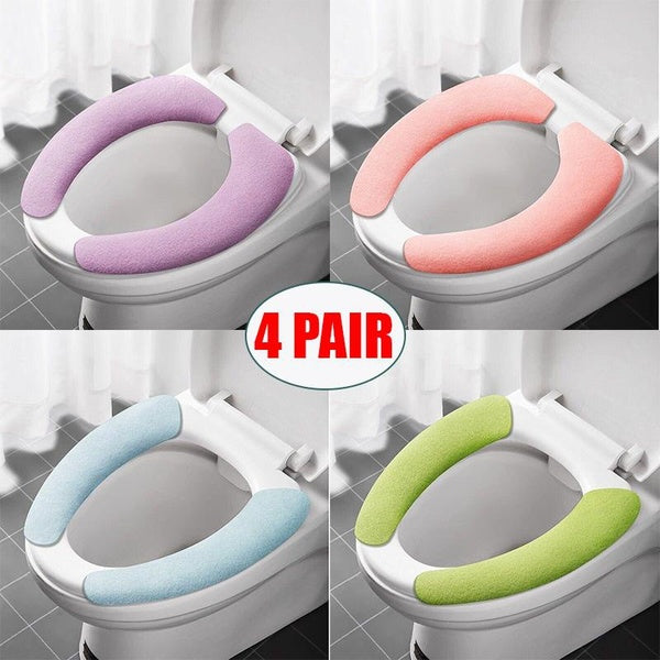 4 Pair Reusable Toilet Seat Cover Stickers Universal Self-adhesive Toilet Seat Cushion Washable Toilet Seat Warmer Pad