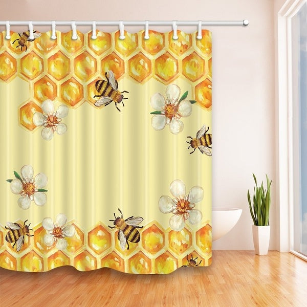 Bee in Flower Take Honey Shower Curtain Waterproof Polyester Fabric Bathroom Fantastic Decorations Bath Curtains