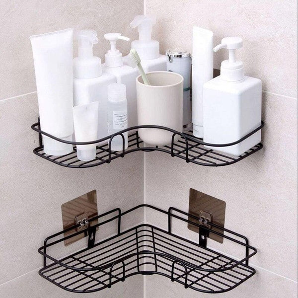 Bathroom Corner Storage Shelves Wall Mounted Rack Shampoo Holder Iron Shower Drain Basket Punch-Free Organizer Bath Accessories