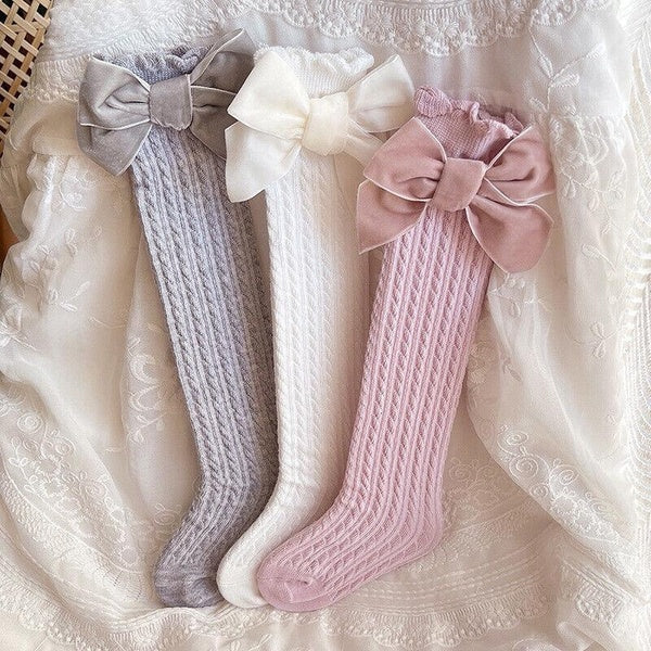 Baby Toddler Girls Knee High Long Socks Cotton Kids Princess Bow Tights Stocking
