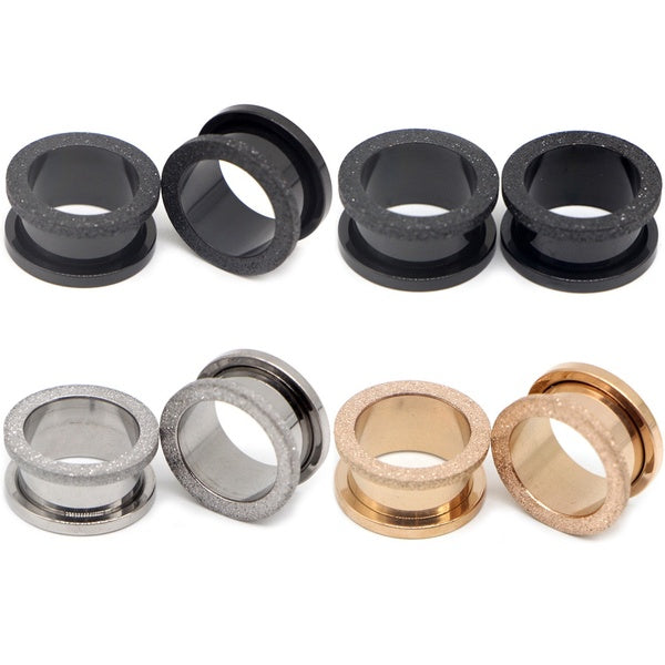 Alisouy 2PC Glitter Rose Gold-Silver Color Ear Plug Screw PiercingTunnel Ear Expander Gauges Body Jewelry Flesh Tunnel Earring