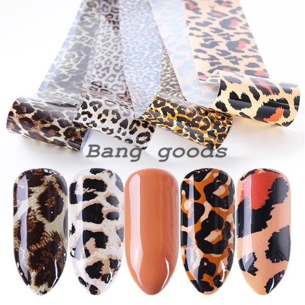 4Pcs-Set Leopard Print Nail Foil Transfer Slider Sticker Animal Starry Adhesive Nail Wrap Decal Manicure
