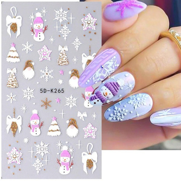 5D Embossed Christmas Nail Stickers Shiny Glitter Gold Silver Snowflake Snowman Santa Claus Tree Winter Xmas Nail Decor Decals