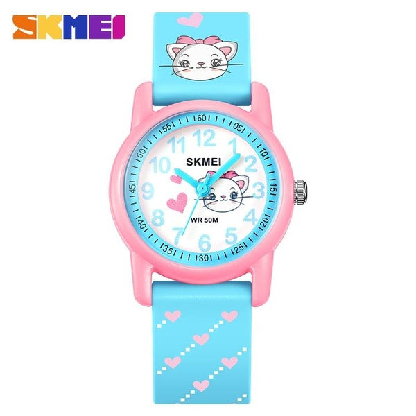 SKMEI belle montre à Quartz de Style dessin animé enfants mode coloré Macaron TPU bande montres garçons filles Ultra-mince petit cadran horloge