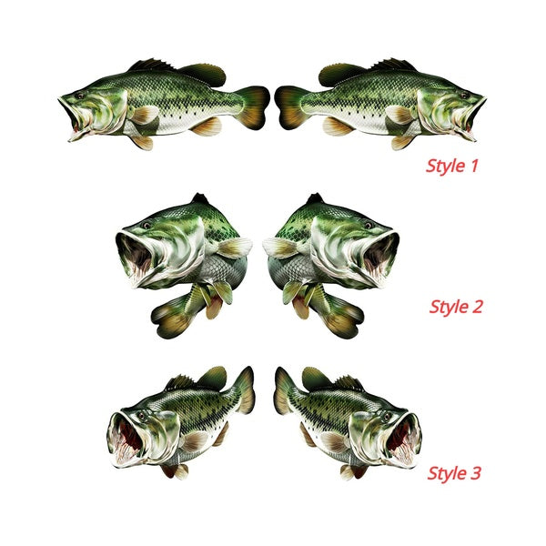 1Pair Large Mouth Bass Vinyl Sticker Fish Decals for Boat Car Vehicle Truck Fishing
