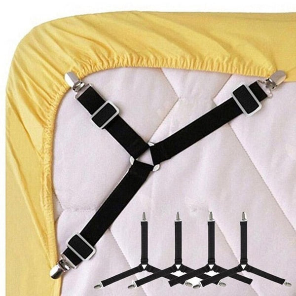 1PC-4PCS Bed Sheet Holder Straps, Adjustable Bed Sheet Fastener and Triangle Elastic Mattress Sheet Clips Suspenders Grippers Fasteners for Bedding M