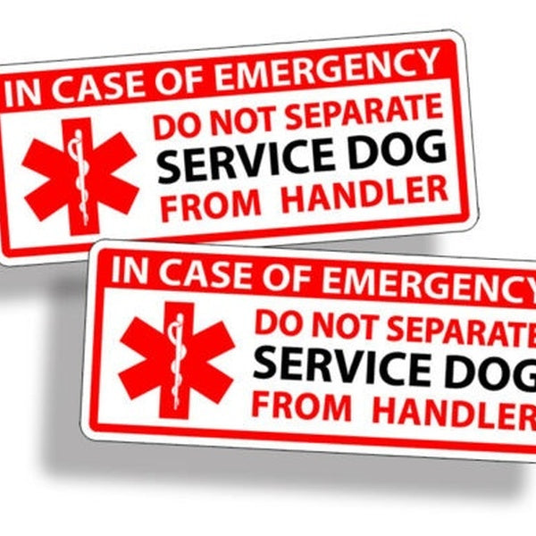 x2 Service Dog Emergency Handler Rescue Sticker Car Van Home Window Door Safety EMT